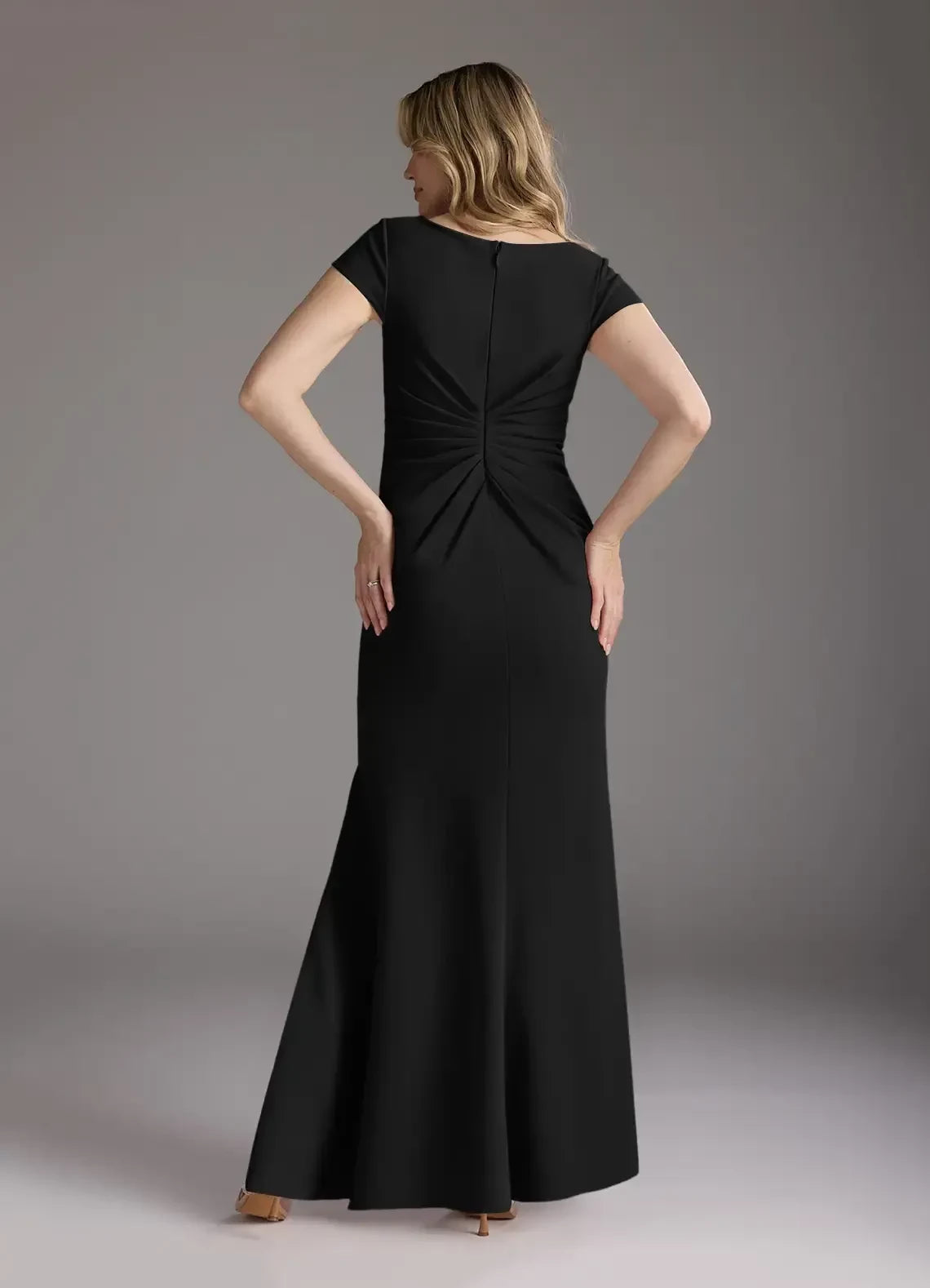 Sophisticated Sheath V Neck Cap Sleeve Zipper Back Floor Length Mother of the Bride Dress