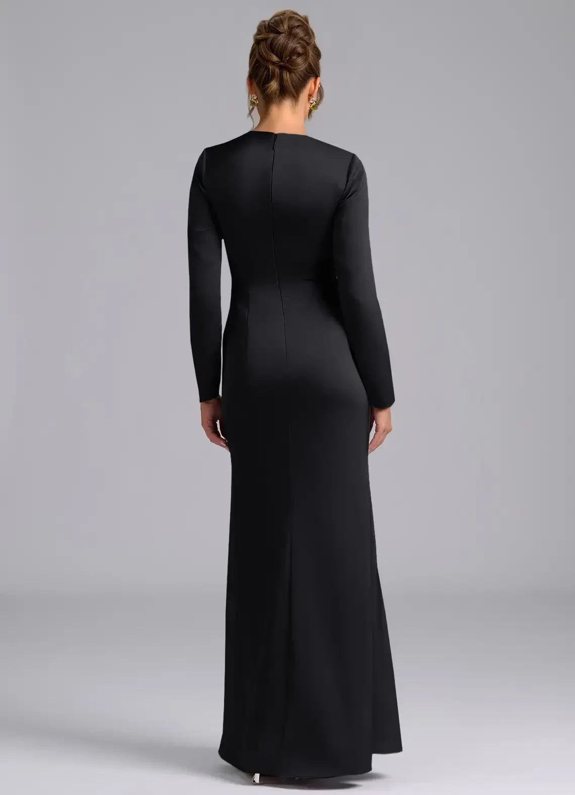 Sophisticated Sheath V Neck Long Sleeve Zip Back Floor Length Bridesmaid Dress