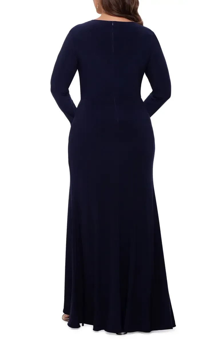 Sophisticated Sheath V Neck Long Sleeve Zipper Back Floor Length Plus Size Evening Dress