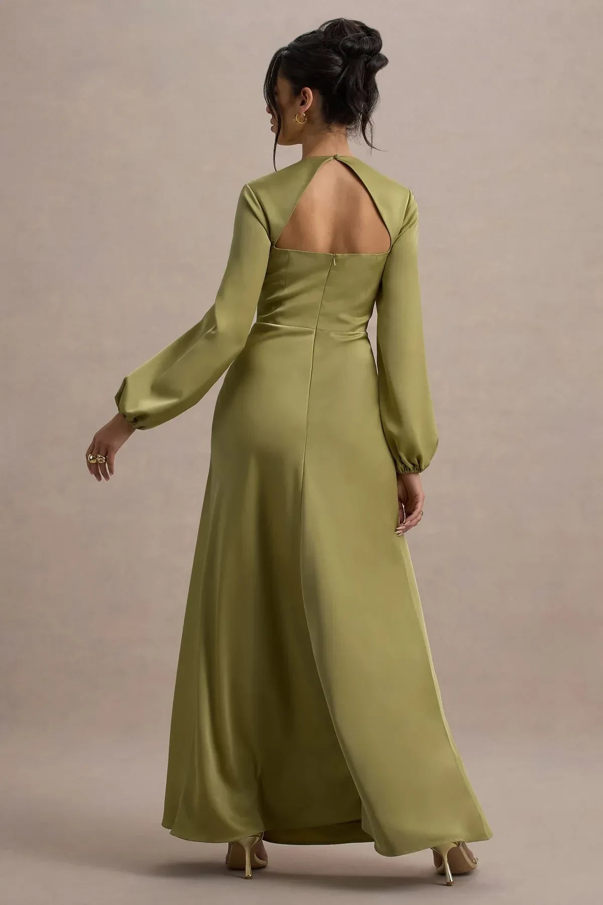 Sophisticated Sheath Mock Neck Puff Sleeve Cutout Back Floor Length Evening Dress