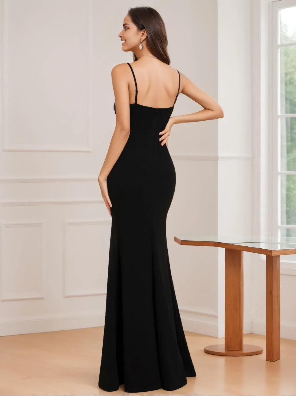Spaghetti Straps Sleeveless Sheath Floor length with Rhinestone  Evening Dresses