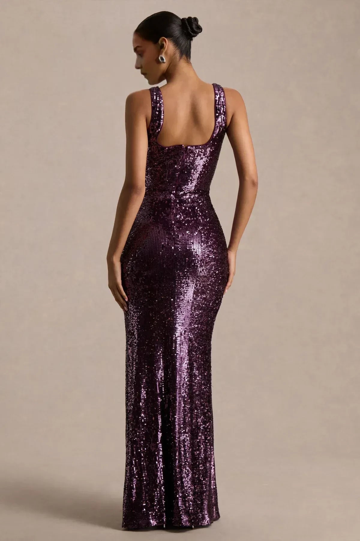 Sparkling Mermaid Square Neck Sleeveless Zip Back Floor Length Evening Dress