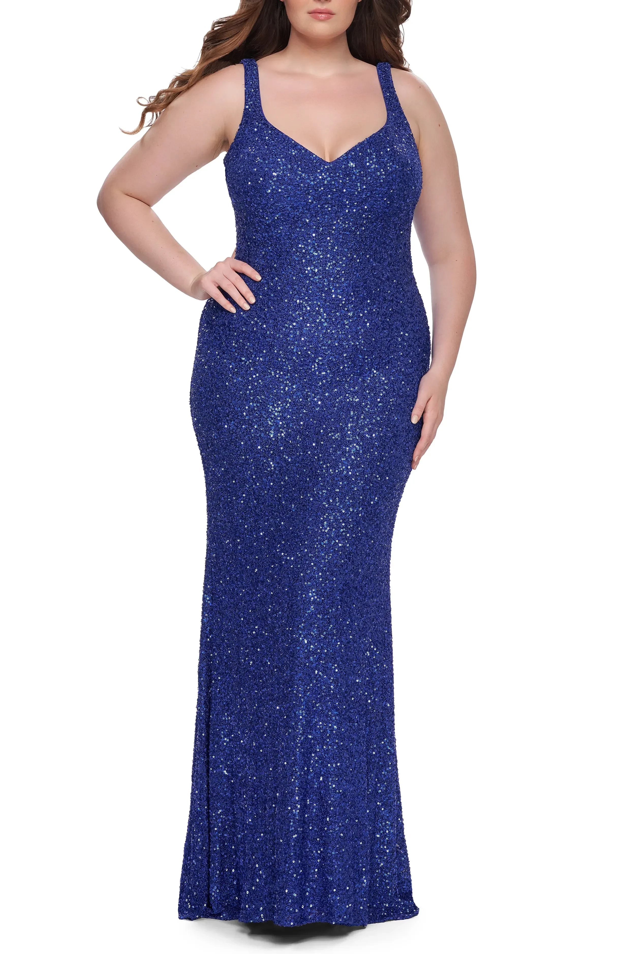 Sparkling Mermaid Sweetheart Neck Sleeveless Open Back Floor Length Plus Size Evening Dress