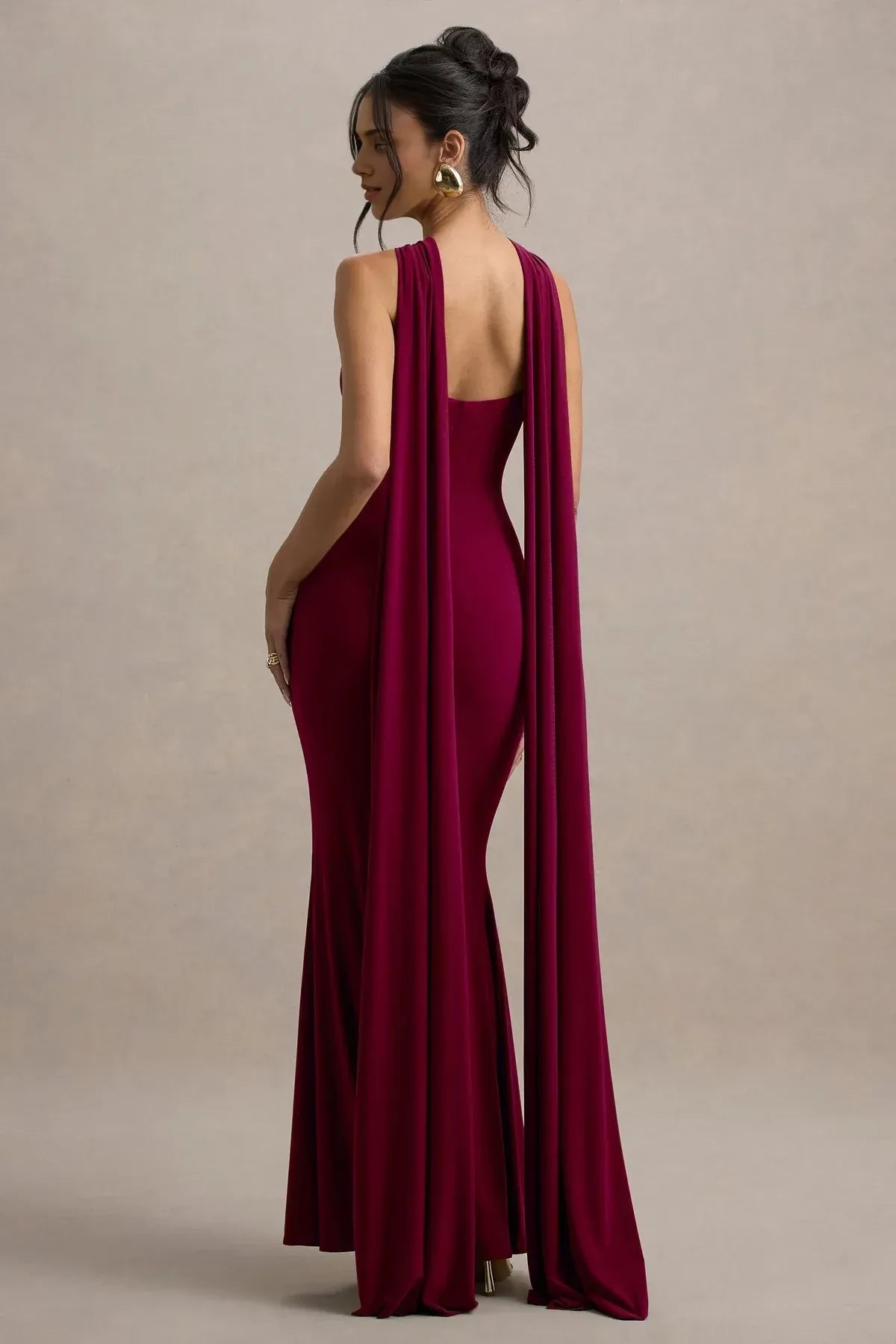 Spellbinding Mermaid Cut Out Neck Cape Sleeve Open Back Floor Length Evening Dress