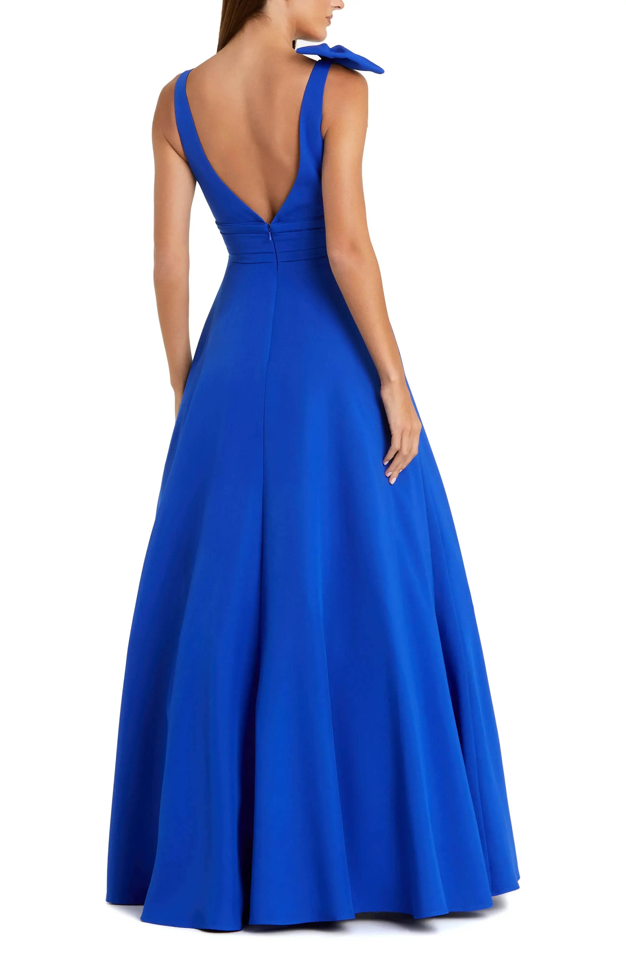 Splendid A Line Deep V Neck Sleeveless Open Back Floor Length Evening Dress
