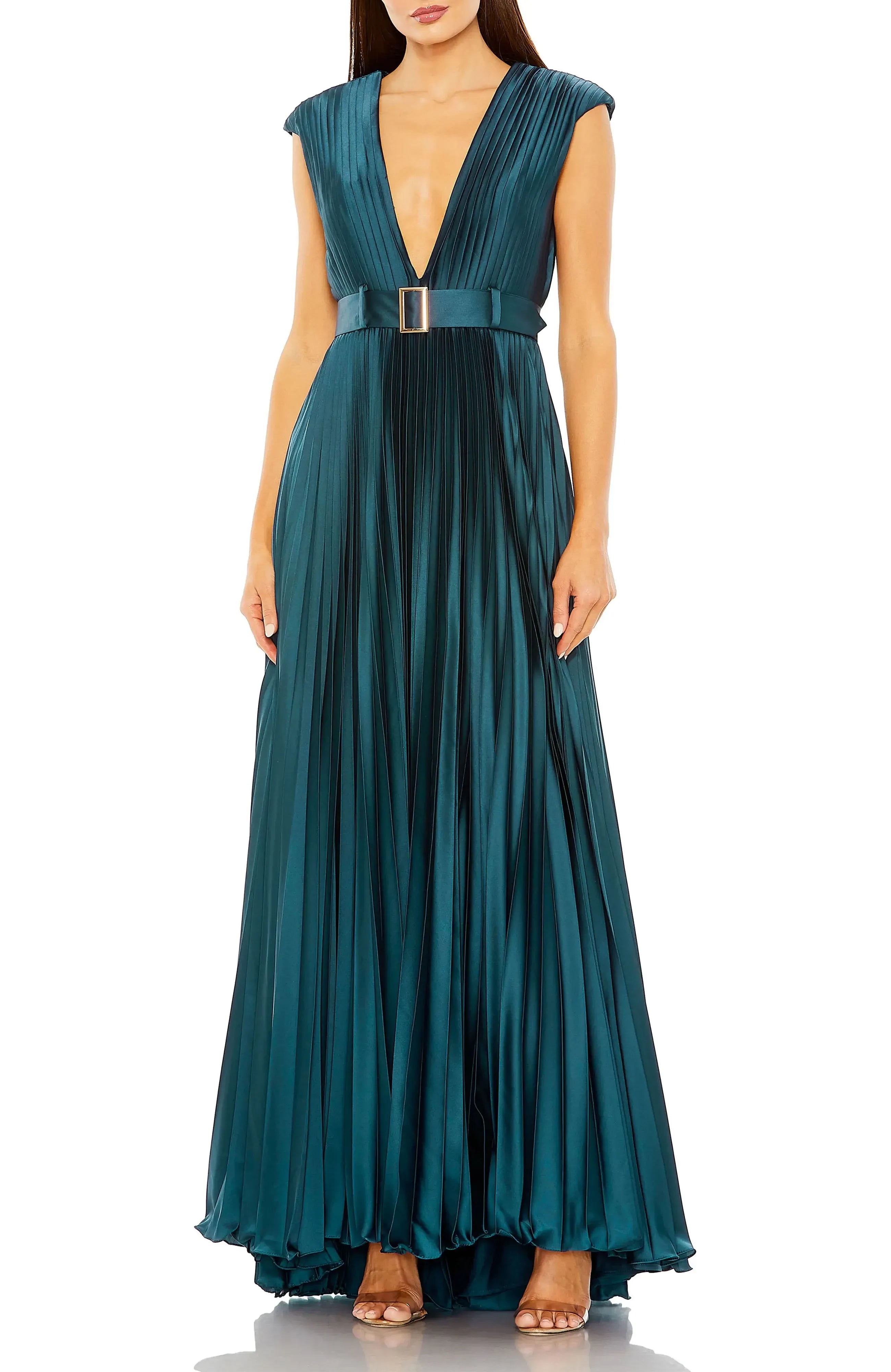 Splendid A Line Plunging V Neck Cap Sleeve Zipper Back Floor Length Evening Dress