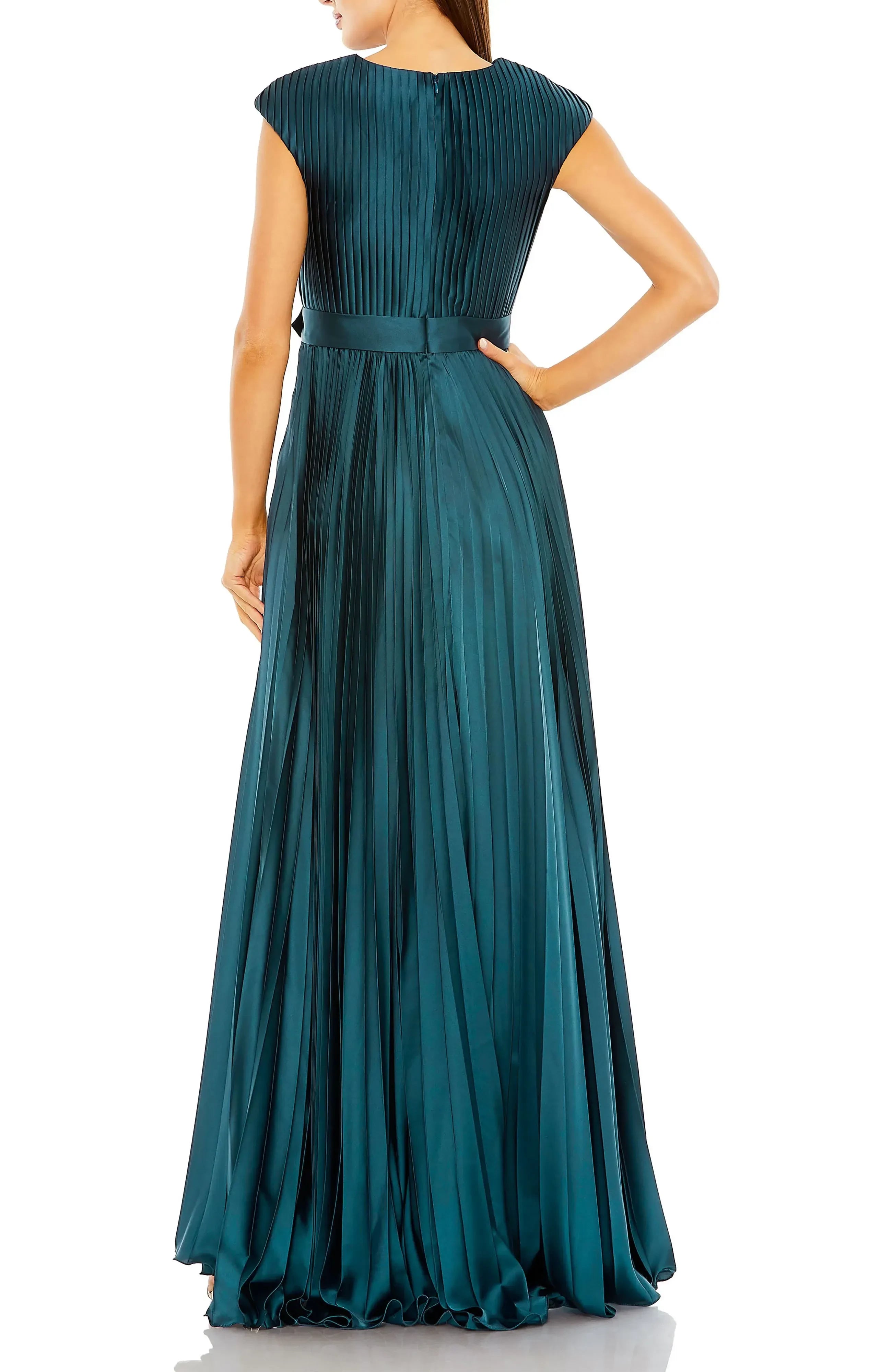 Splendid A Line Plunging V Neck Cap Sleeve Zipper Back Floor Length Evening Dress