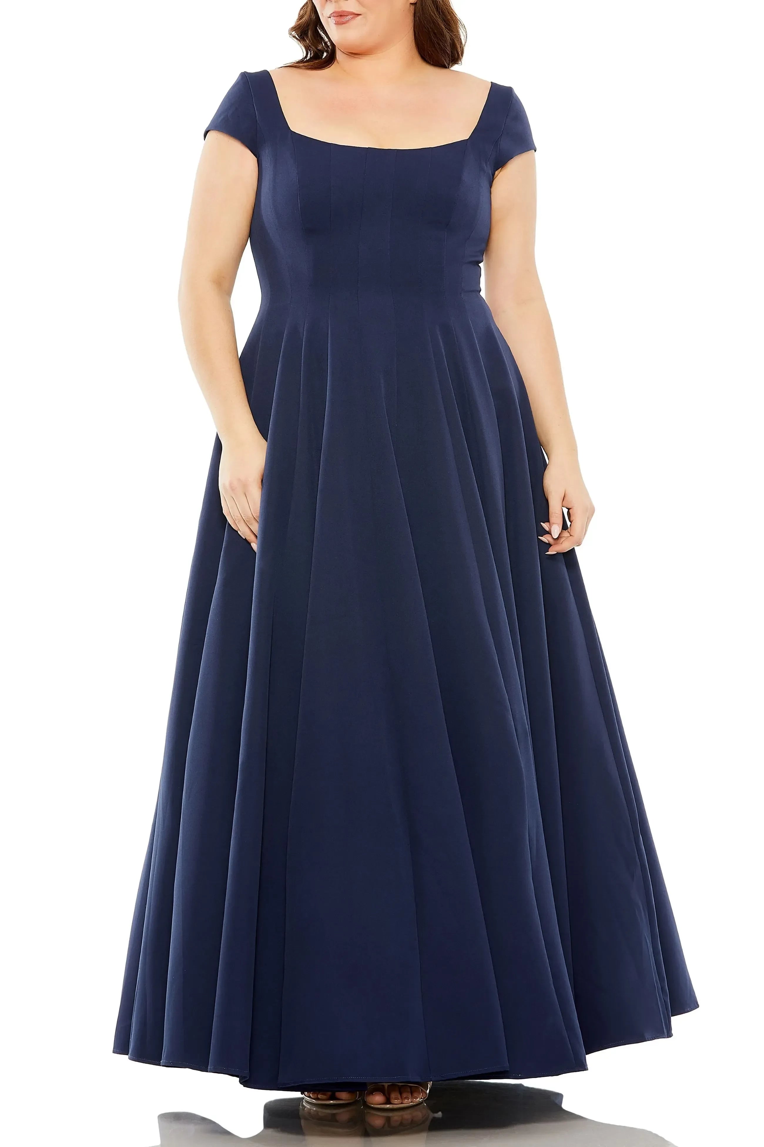 Splendid A Line Square Neck Short Sleeve Zipper Back Floor Length Plus Size Evening Dress