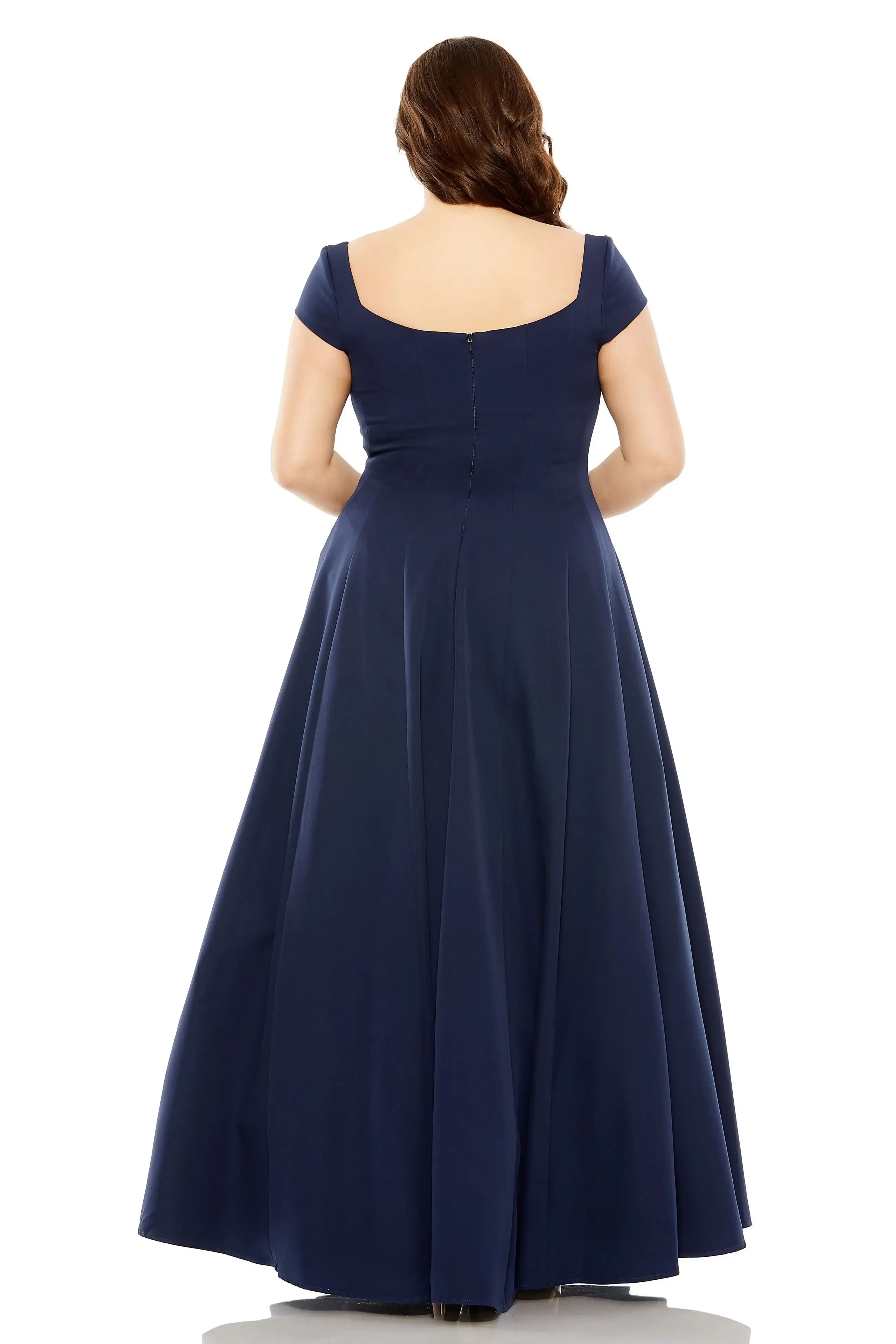 Splendid A Line Square Neck Short Sleeve Zipper Back Floor Length Plus Size Evening Dress