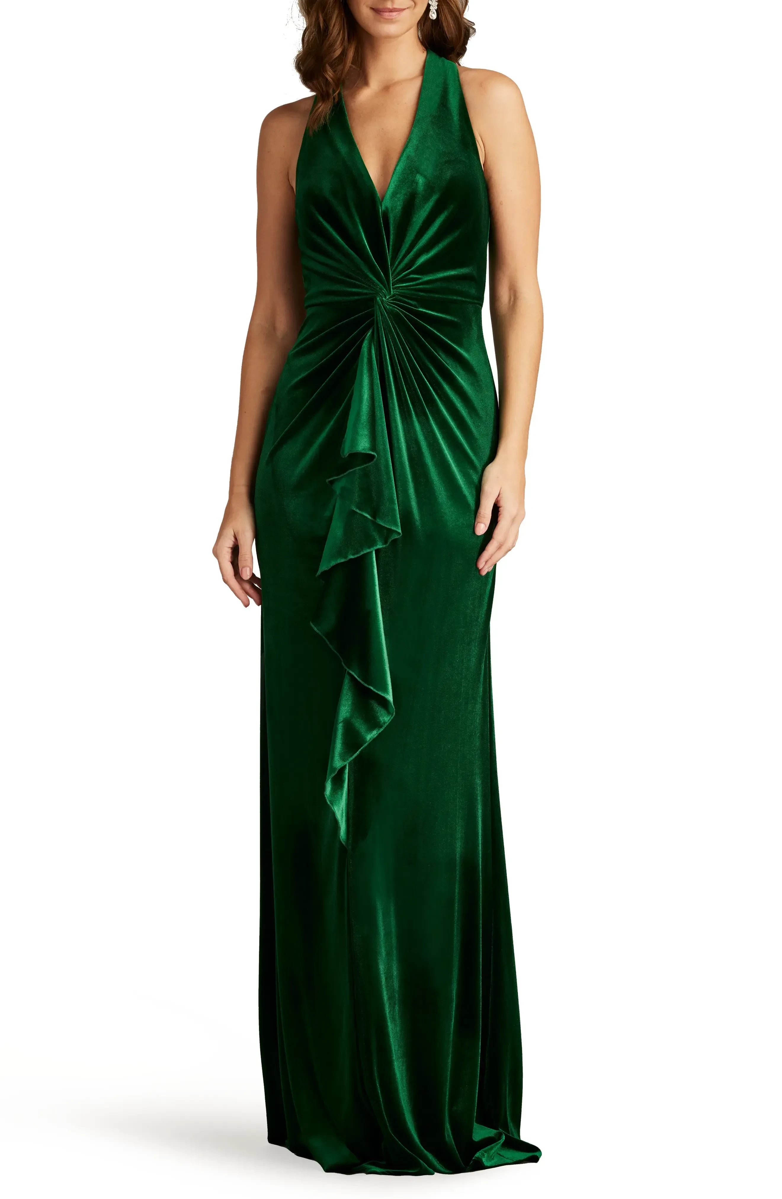 Splendid Mermaid Halter Plunging V Neck Sleeveless Zipper Back Floor Length Evening Dress