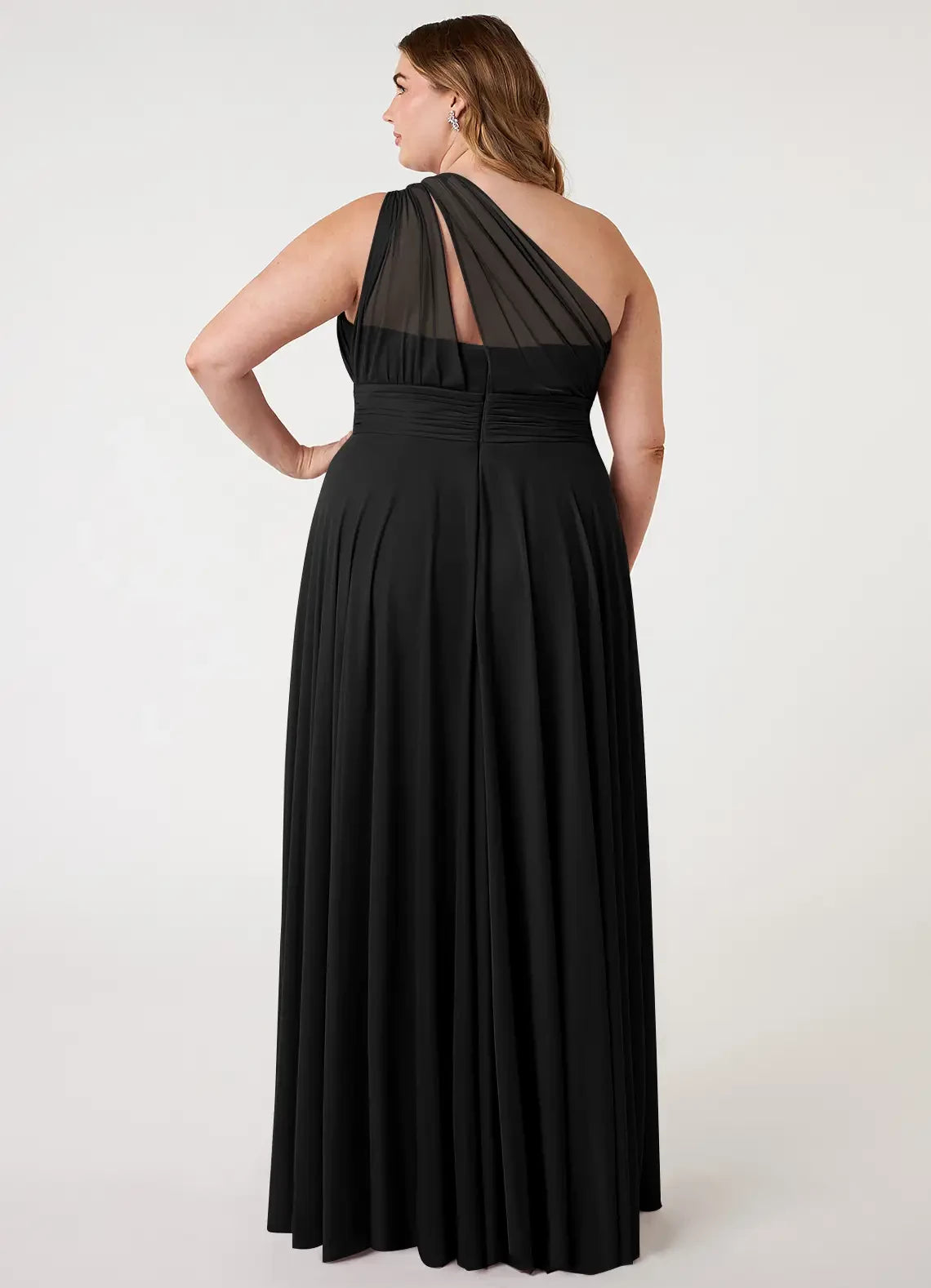 Splendid Plus Size A Line One Shoulder Sleeveless Cut Out Back Floor Length Bridesmaid Dress ﻿