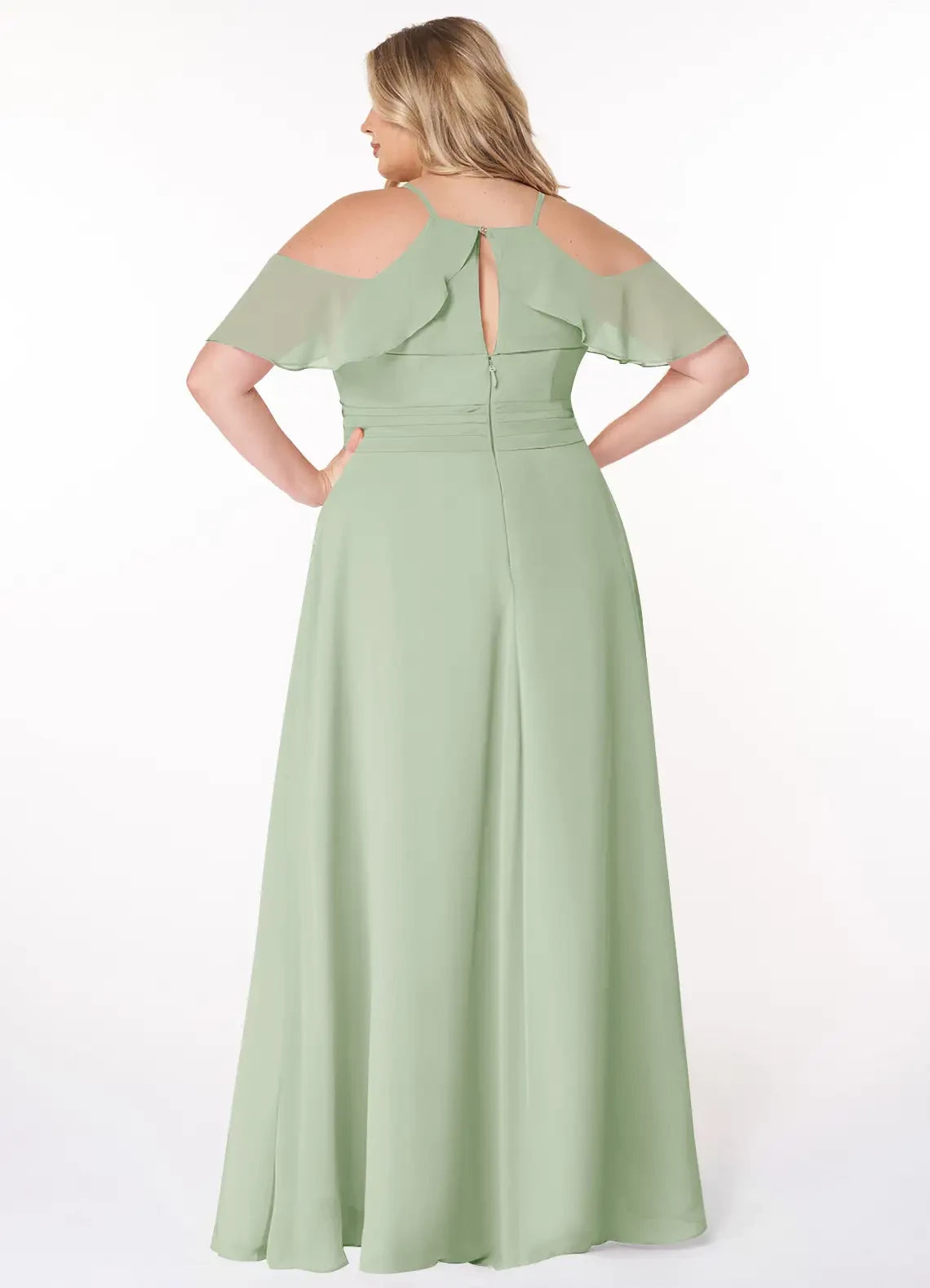 Splendid Plus Size A Line V Neck Cold Shoulder Keyhole Back Floor Length Bridesmaid Dress