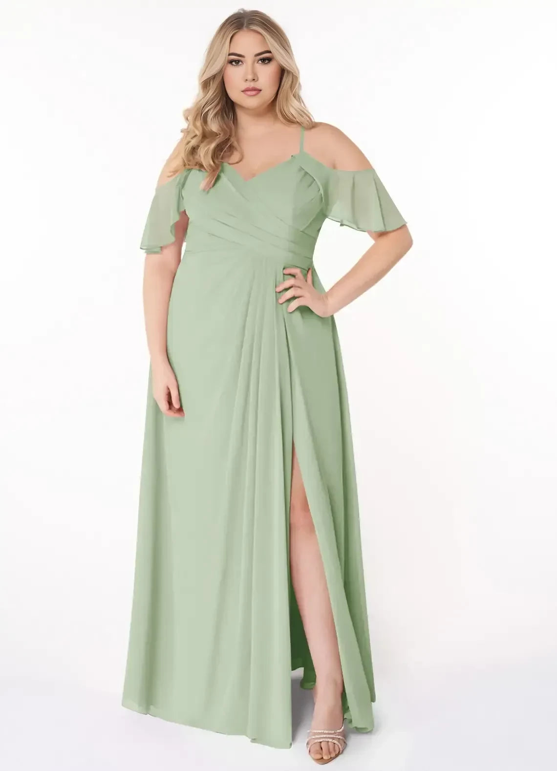 Splendid Plus Size A Line V Neck Cold Shoulder Keyhole Back Floor Length Bridesmaid Dress