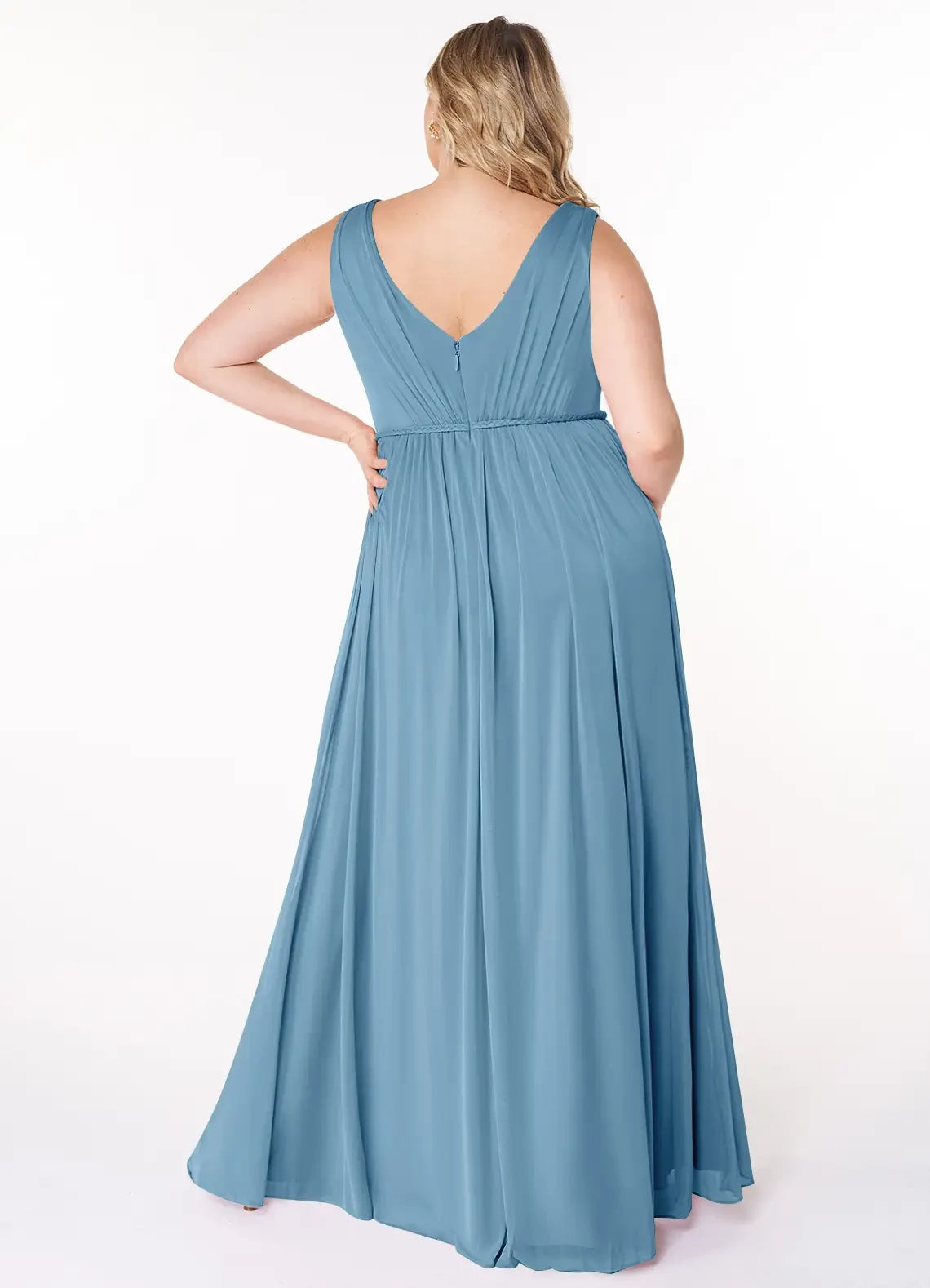 Splendid Plus Size A Line V Neck Sleeveless V Back Floor Length Bridesmaid Dress