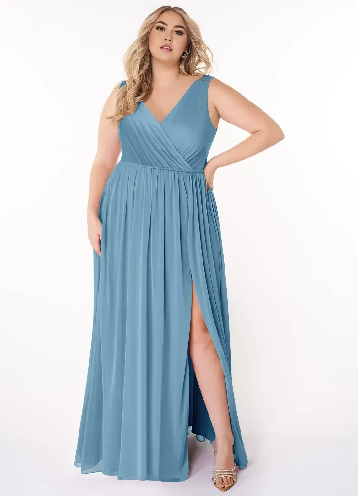 Splendid Plus Size A Line V Neck Sleeveless V Back Floor Length Bridesmaid Dress