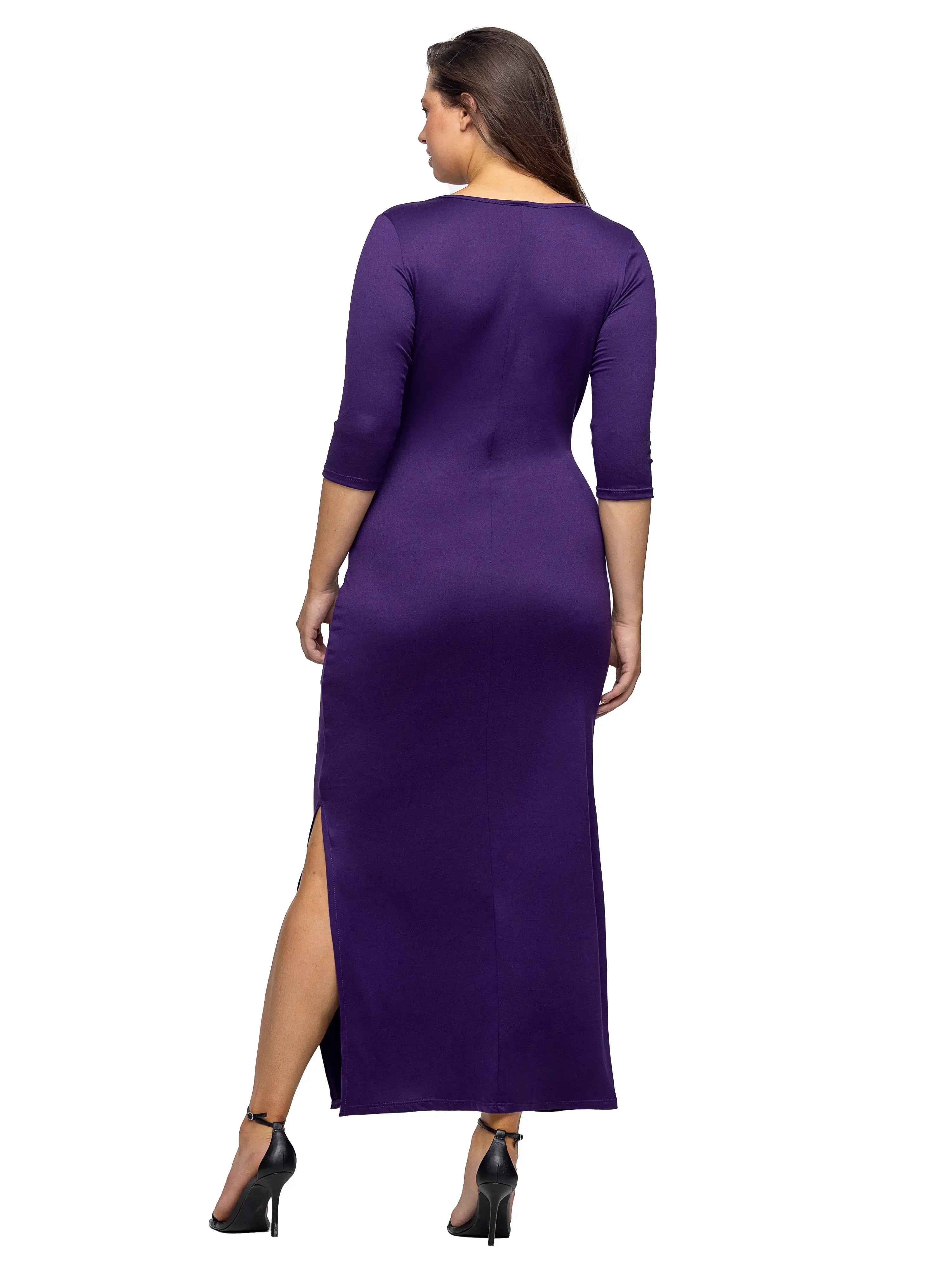 Splendid Plus Size Sheath V Neck Three Quarter Sleeve Zipper Back Floor Length Evening Dress