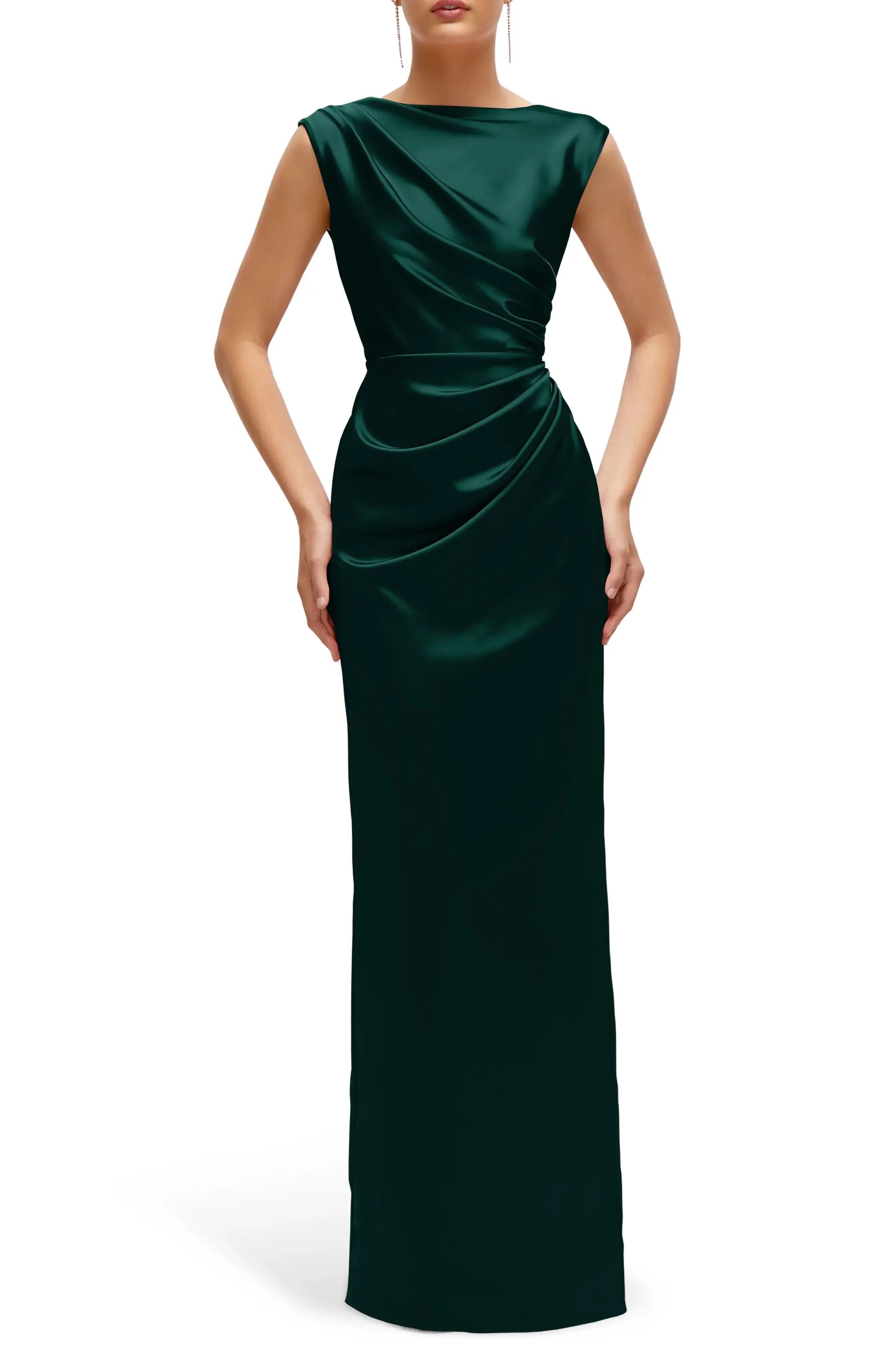 Splendid Sheath Boat Neck Cap Sleeve V Back Floor Length Bridesmaid Dress