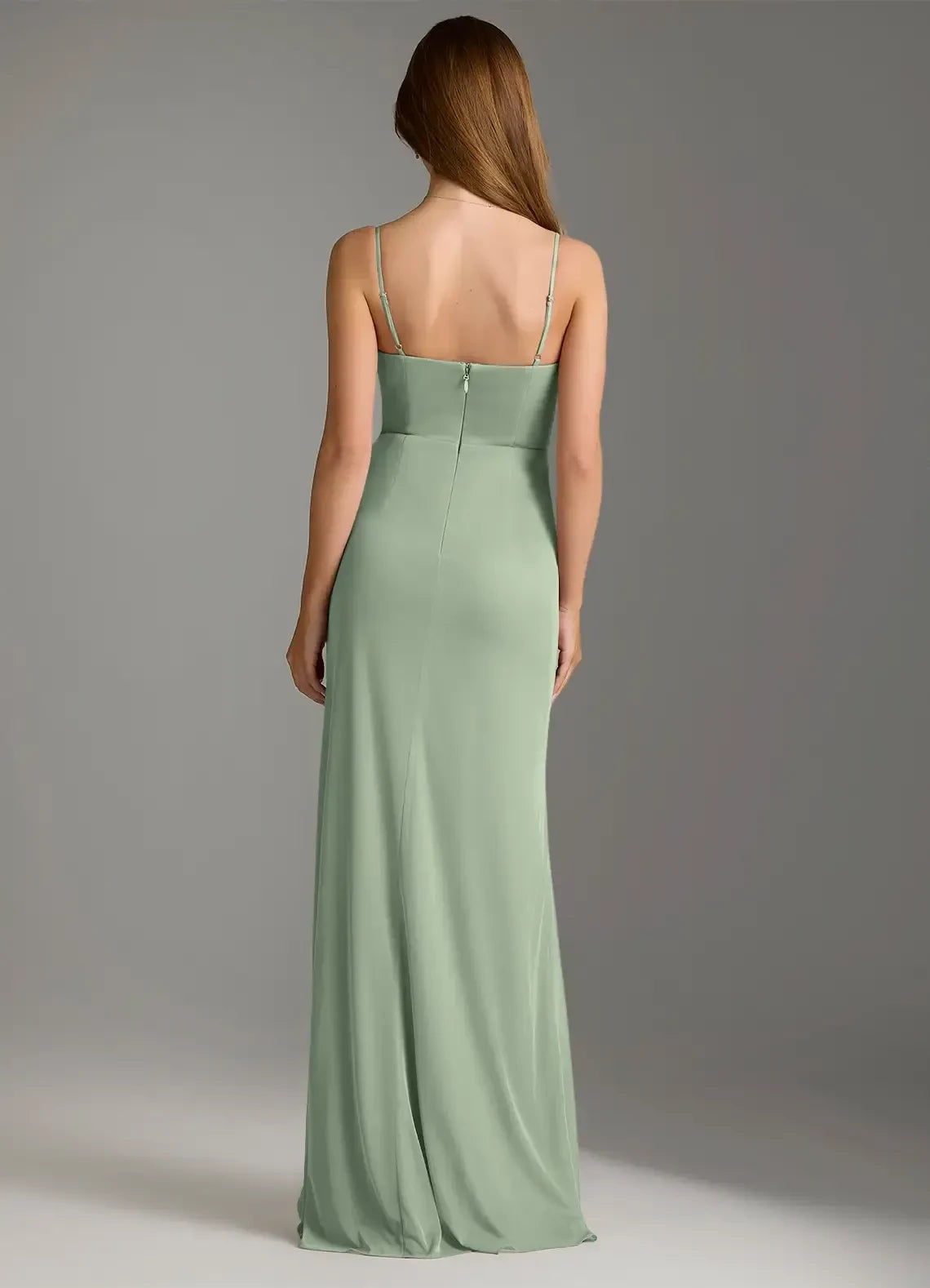 Splendid Sheath V Neck Spaghetti Strap Zip Back Floor Length Bridesmaid Dress