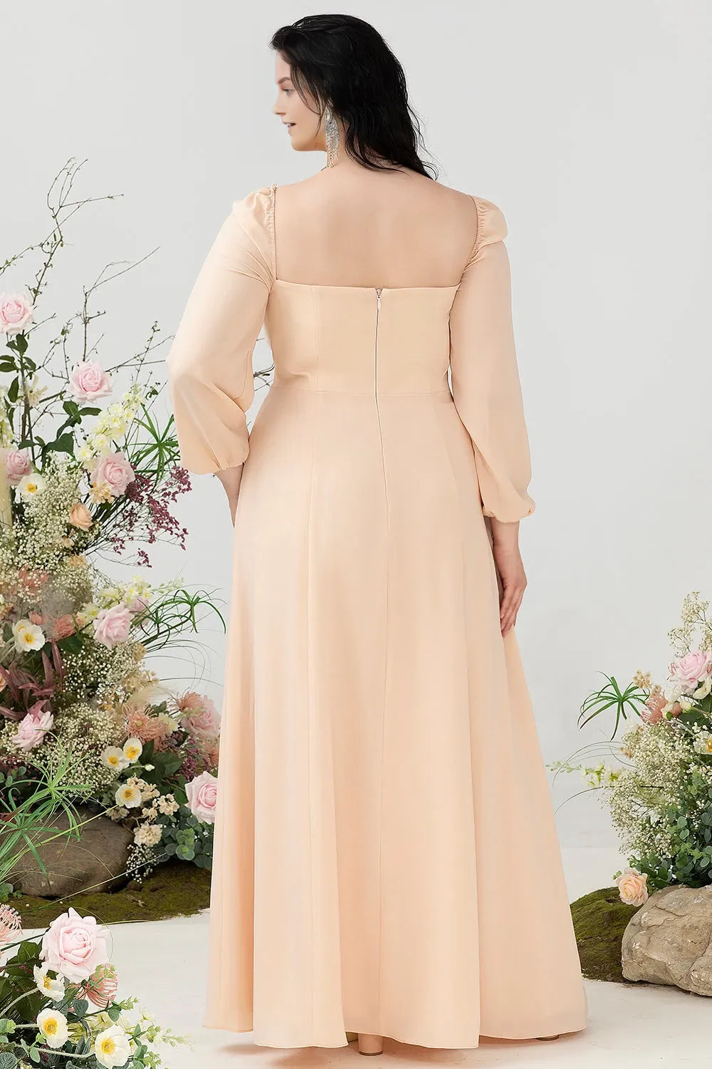 Square Neck Long Sleeves Column Formal Plus Size Floor length Party Dress Hot Sale For Ladies ﻿