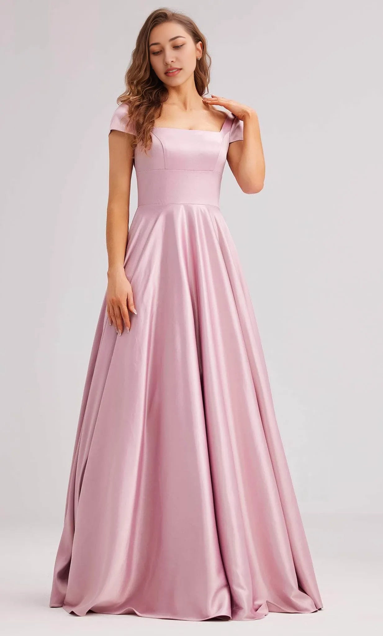 Square Short Sleeves A-Line Trendy Off the shoulder Floor Length Prom Dress Hot Sale For Ladies