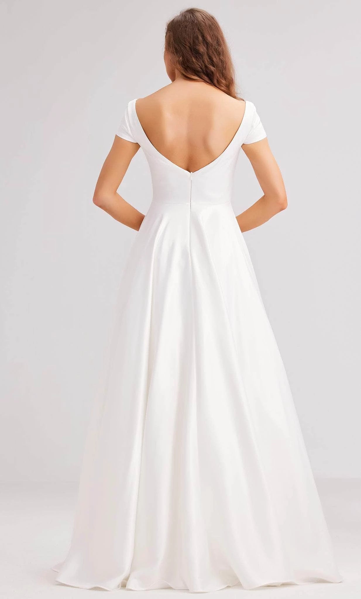 Square Short Sleeves A-Line White Trendy Off the shoulder Floor Length Prom Dress Hot Sale For Ladies
