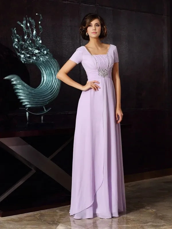 Square Sleeveless Chiffon Floor-Length With Beading Mother of the Bride Dresses