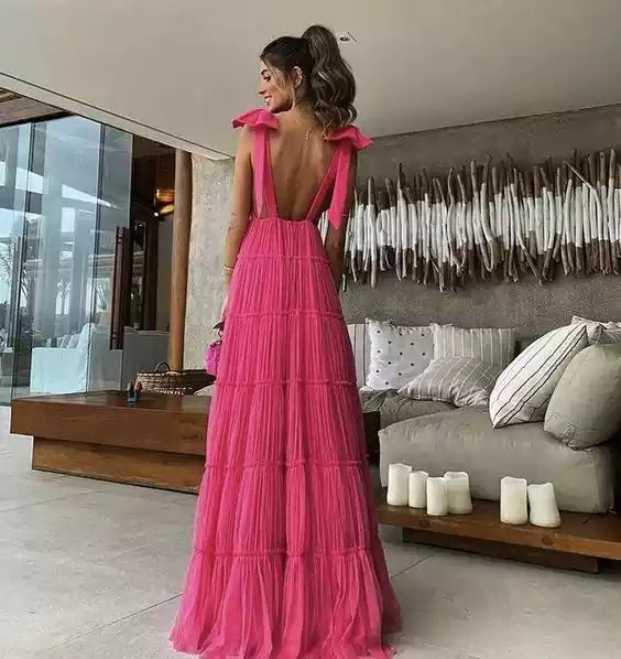 Strapless Pink Backless Prom Dress Evening Dress