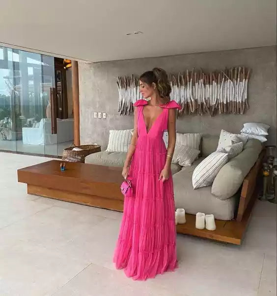 Strapless Pink Backless Prom Dress Evening Dress