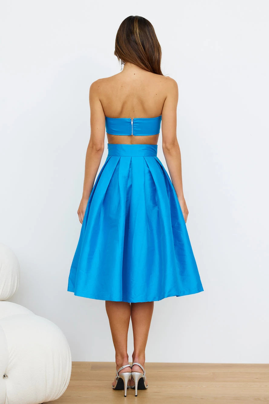 Strapless Sleeveless A-Line Fashion Off the shoulder Tea length Two Piece Party Dress Hot Sale For Adults