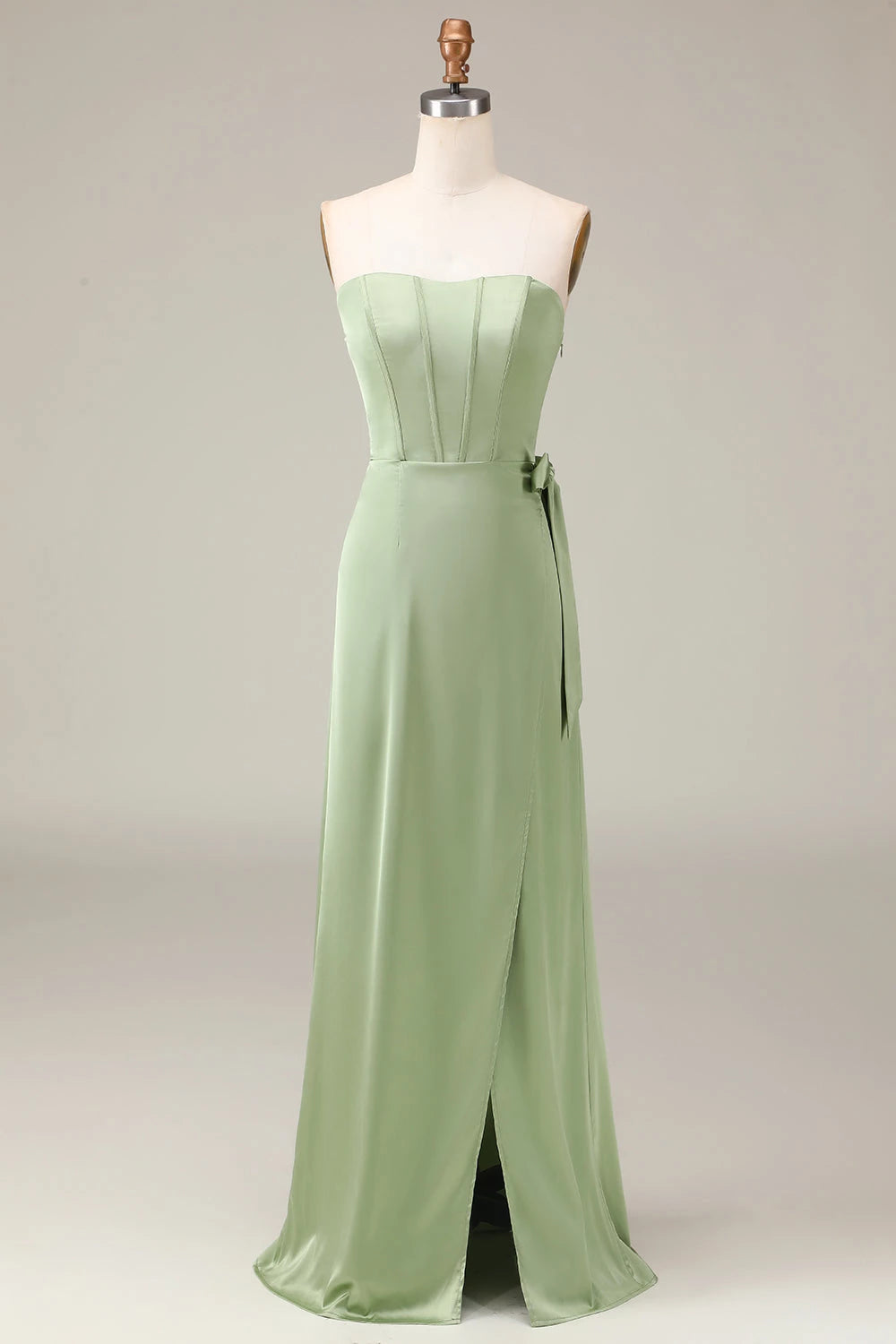 Strapless Sleeveless A-line Classic Matcha Off the shoulder Floor length Party Dress For Sale For women