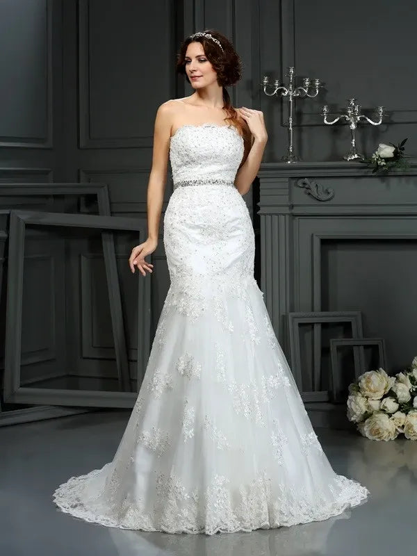 Strapless Sleeveless Mermaid Lace Court Train With  Wedding Dresses