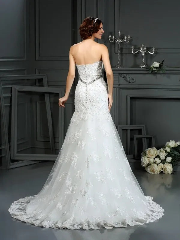 Strapless Sleeveless Mermaid Lace Court Train With  Wedding Dresses