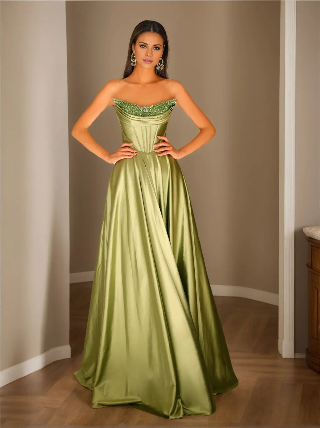 Strapless Sleeveless Princess Floor-Length with Sequins Evening Dress