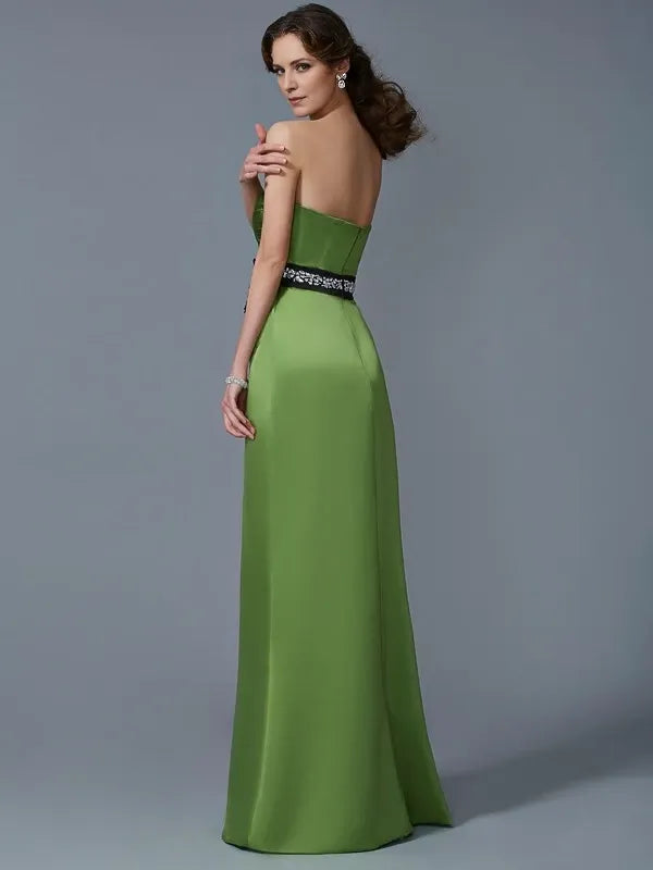 Strapless Sleeveless Sheath Satin Floor-Length With Belt Evening Dress