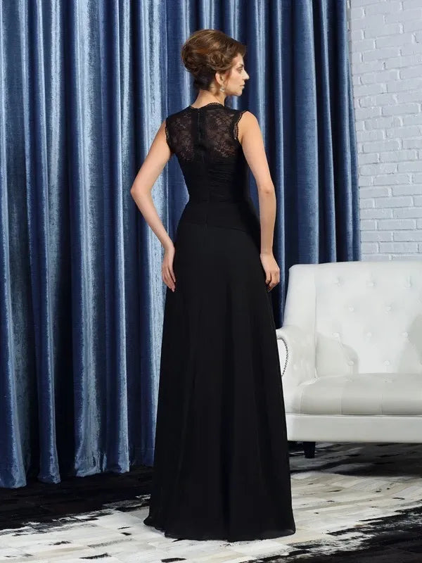 Straps Sleeveless Chiffon Floor-Length With Hand-Made Flower Mother of the Bride Dresses