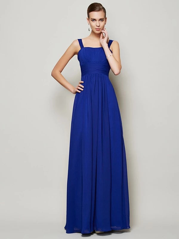 Straps Sleeveless Sheath Chiffon Floor-Length With Pleats Bridesmaid Dresses