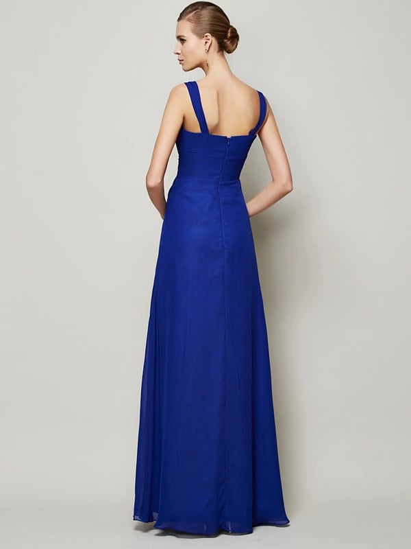Straps Sleeveless Sheath Chiffon Floor-Length With Pleats Bridesmaid Dresses