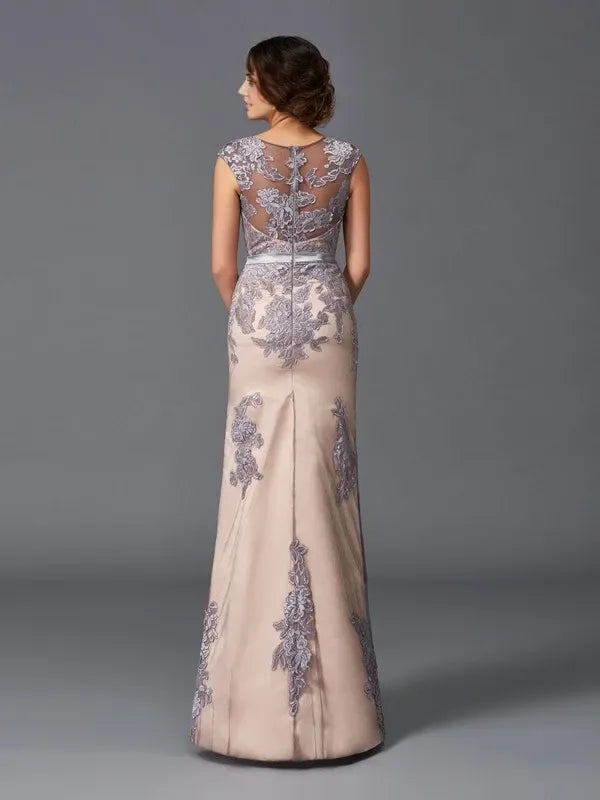 Straps Sleeveless Sheath Satin Floor-Length With Applique Dresses