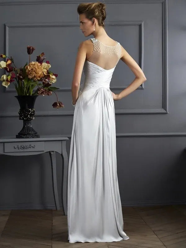Straps Sleeveless Silk like Satin Floor-Length With Beading Dresses