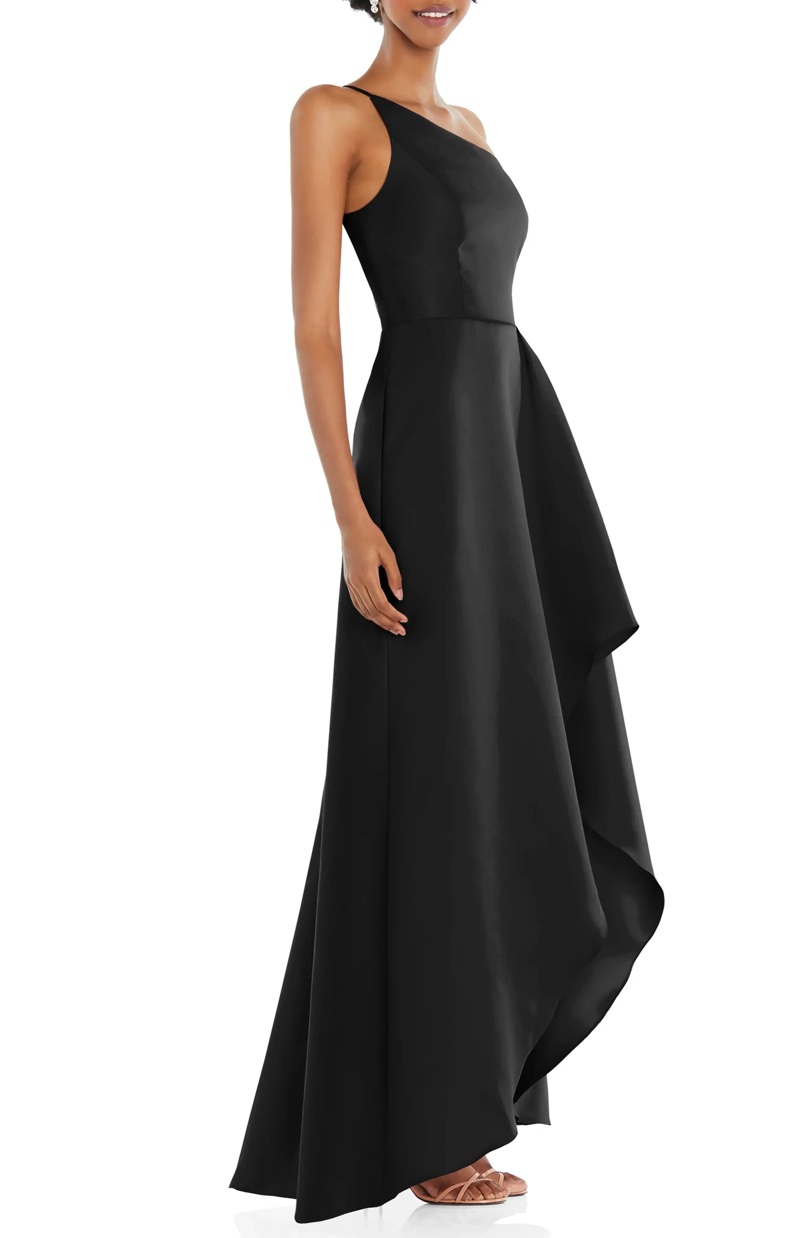 Striking A Line One Shoulder Sleeveless Open Back Floor Length Evening Dress