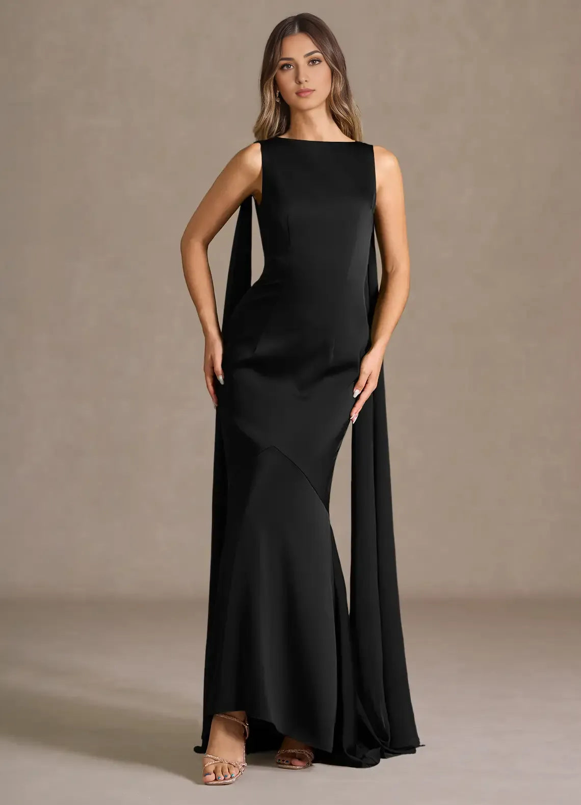 Striking Mermaid Boat Neck Sleeveless Tie Back Open Back Floor Length For Ladies Prom Dress