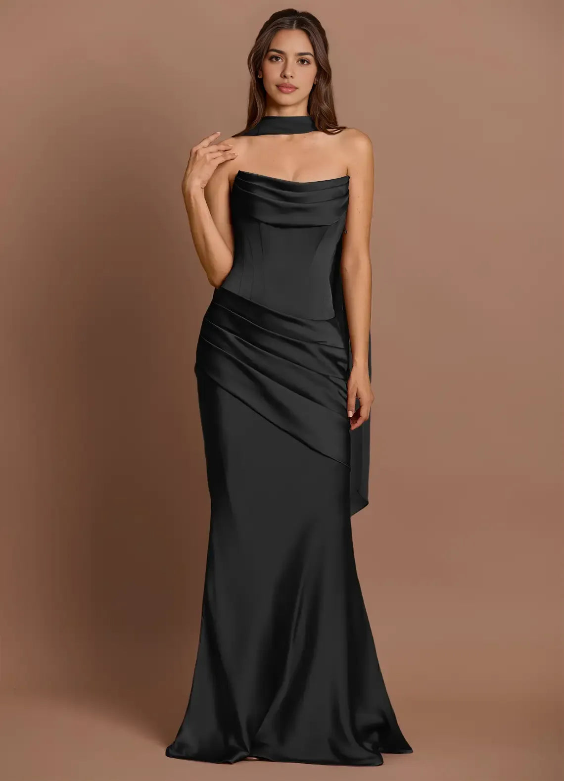 Striking Mermaid Sweetheart Halter Drape Lace Up Back Floor Length For Ladies Prom Dress