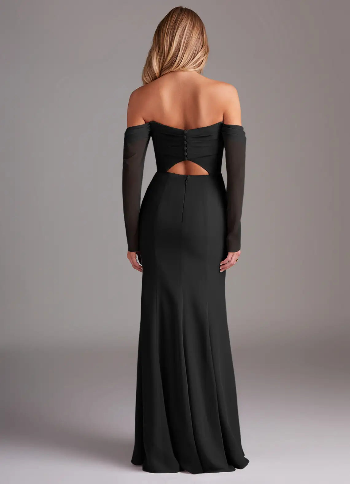 Striking Mermaid Sweetheart Off the Shoulder Sheer Sleeve Cut Out Back Floor Length For Sale Prom Dress