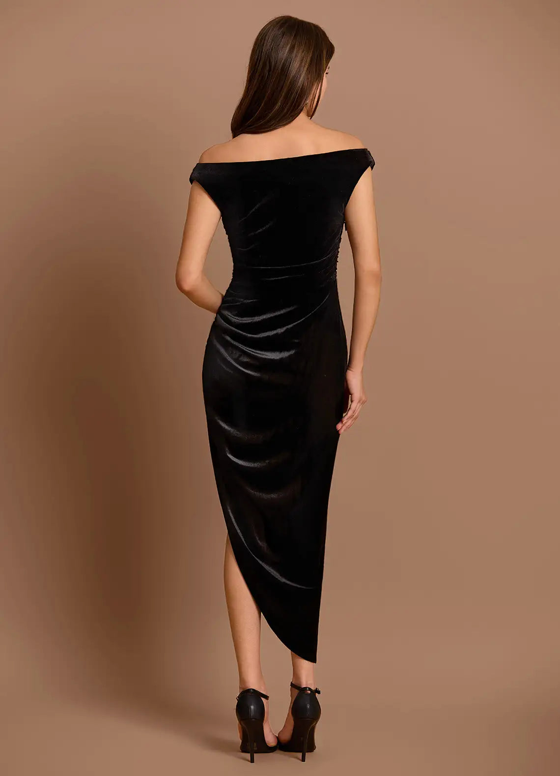 Striking Sheath Deep V Off the Shoulder Open Back Asymmetrical Midi Hot sale Prom Dress