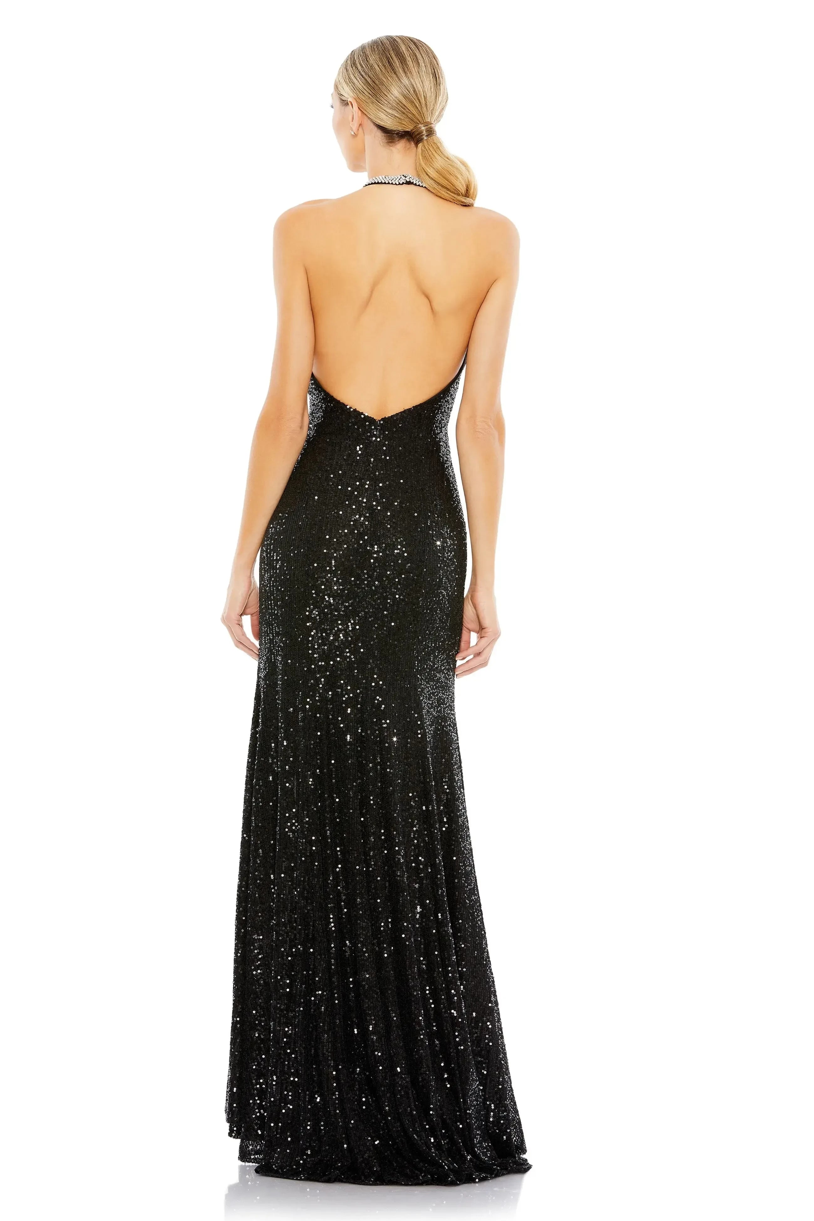 Striking Sheath Halter Neck Sleeveless Open Back Floor Length Evening Dress