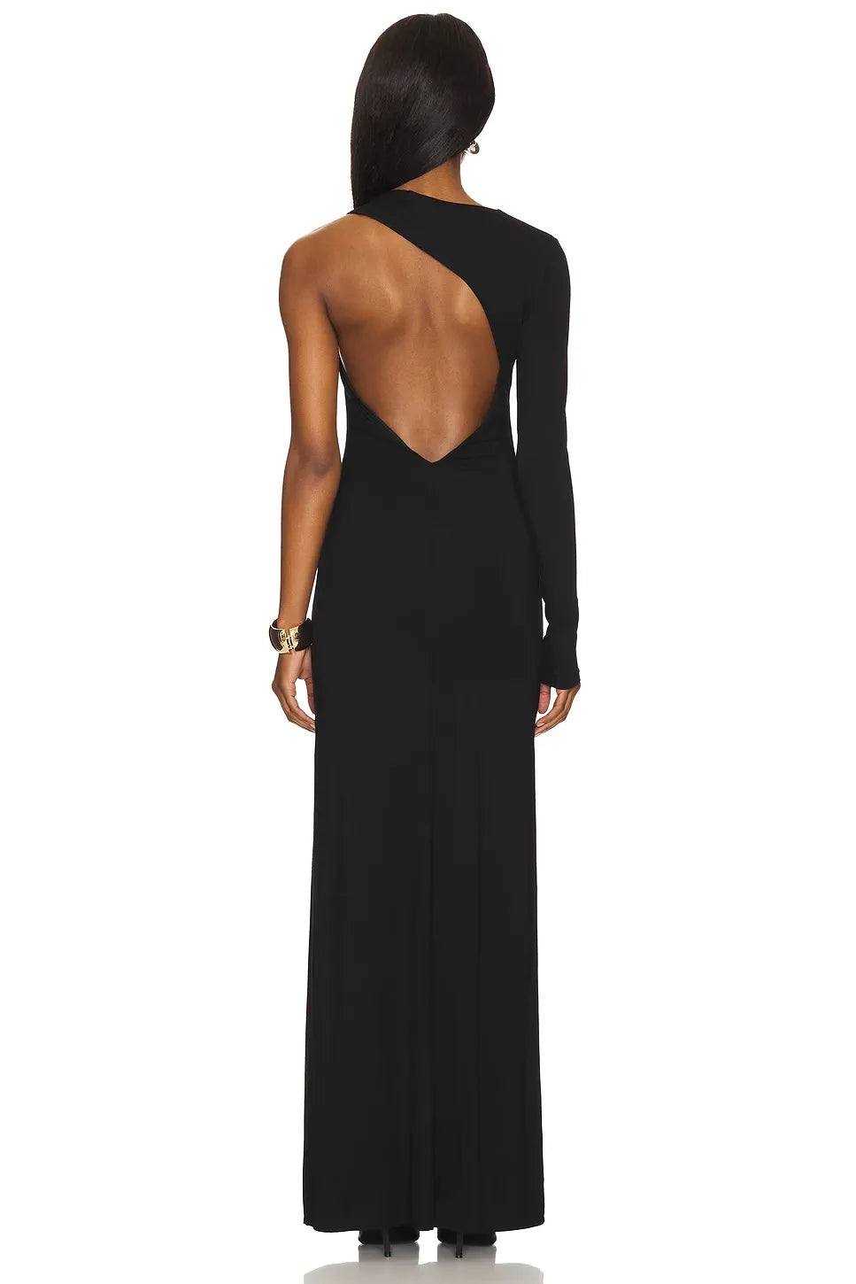 Striking Sheath One Shoulder Long Sleeve Cutout Back FloorLength Evening Dress