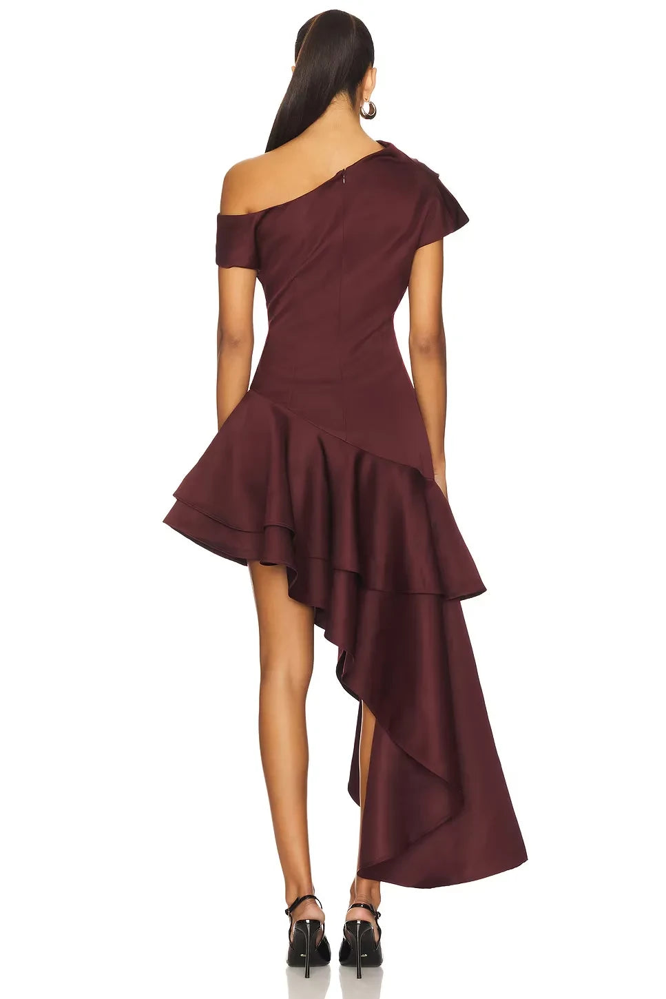 Striking Sheath One Shoulder Short Sleeve Zipper Back High Low Evening Dress