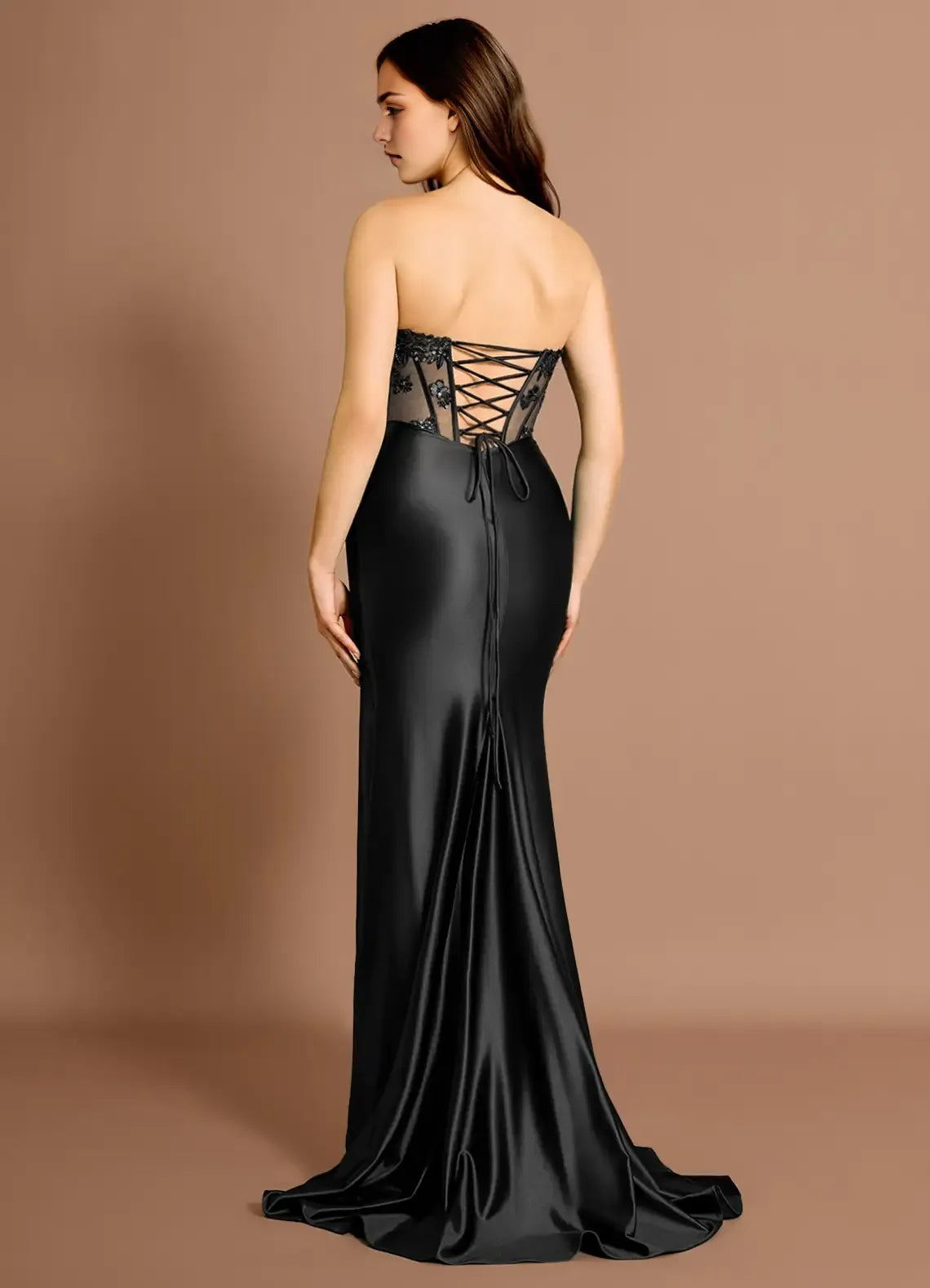 Striking Trumpet Strapless Sleeveless Lace Up Back Train Floor Length For Ladies Prom Dress