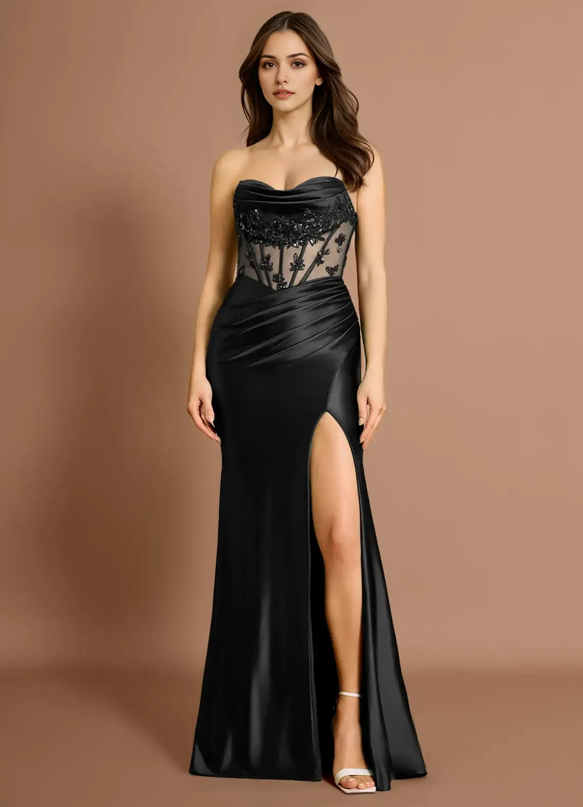 Striking Trumpet Strapless Sleeveless Lace Up Back Train Floor Length For Ladies Prom Dress