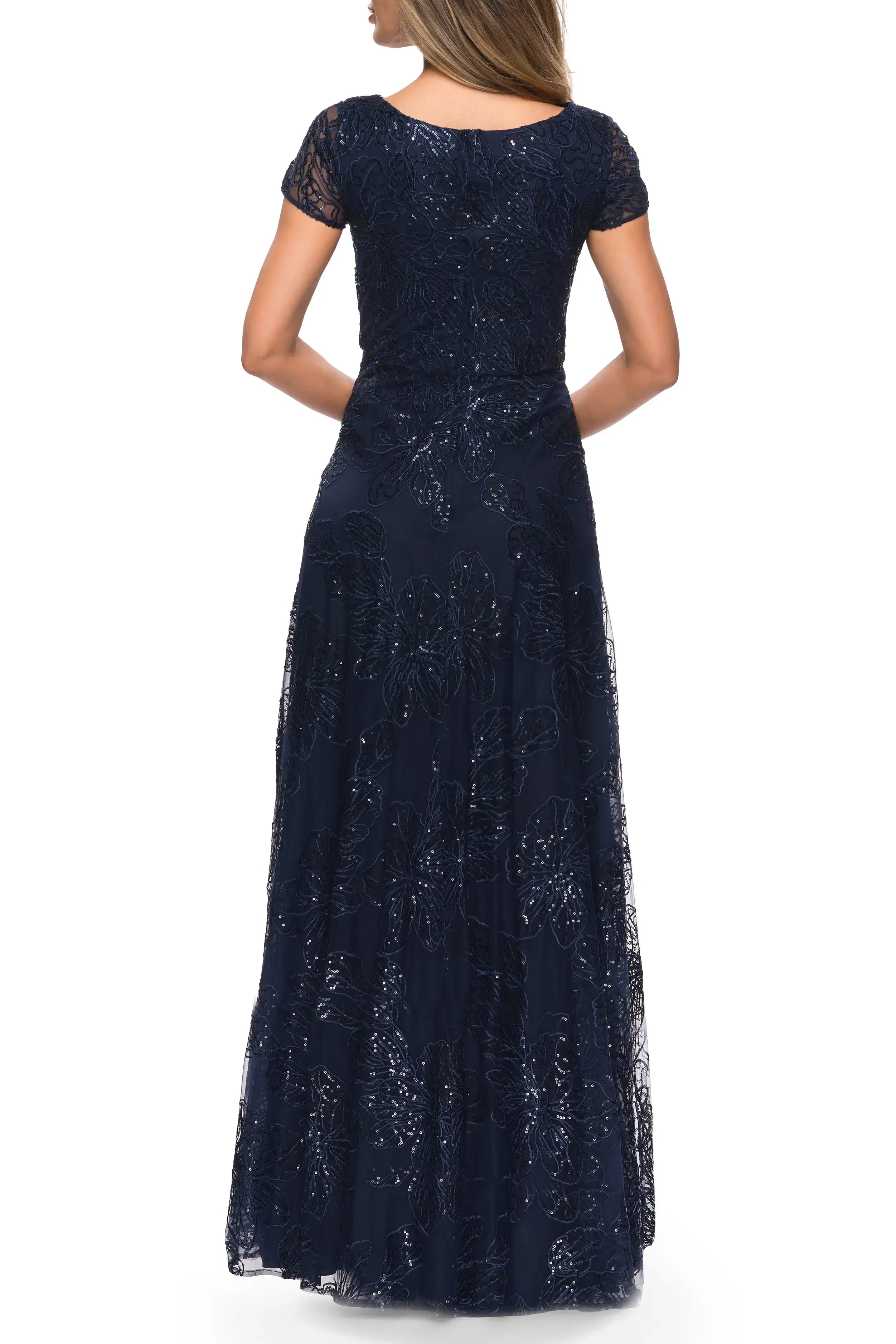 Stunning A Line Boat Neck Cap Sleeve Zipper Back Floor Length Evening Dress